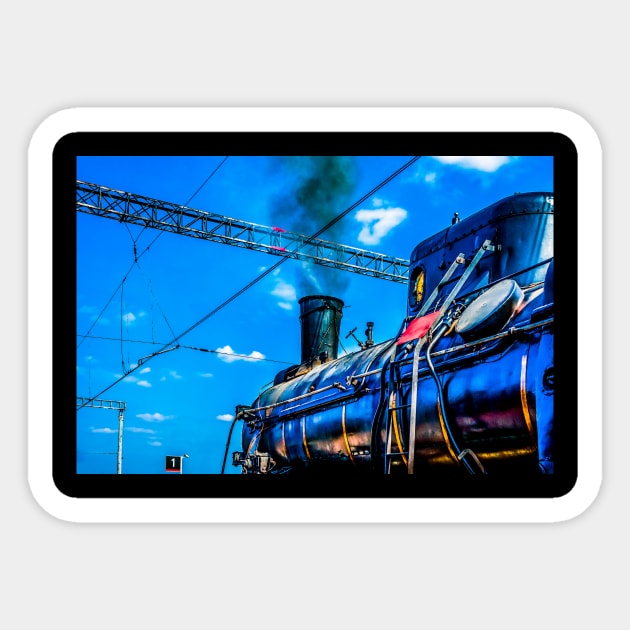 Retro Steam Locomotive And Black Smoke. The Number One Is Ready To Depart Sticker by funfun